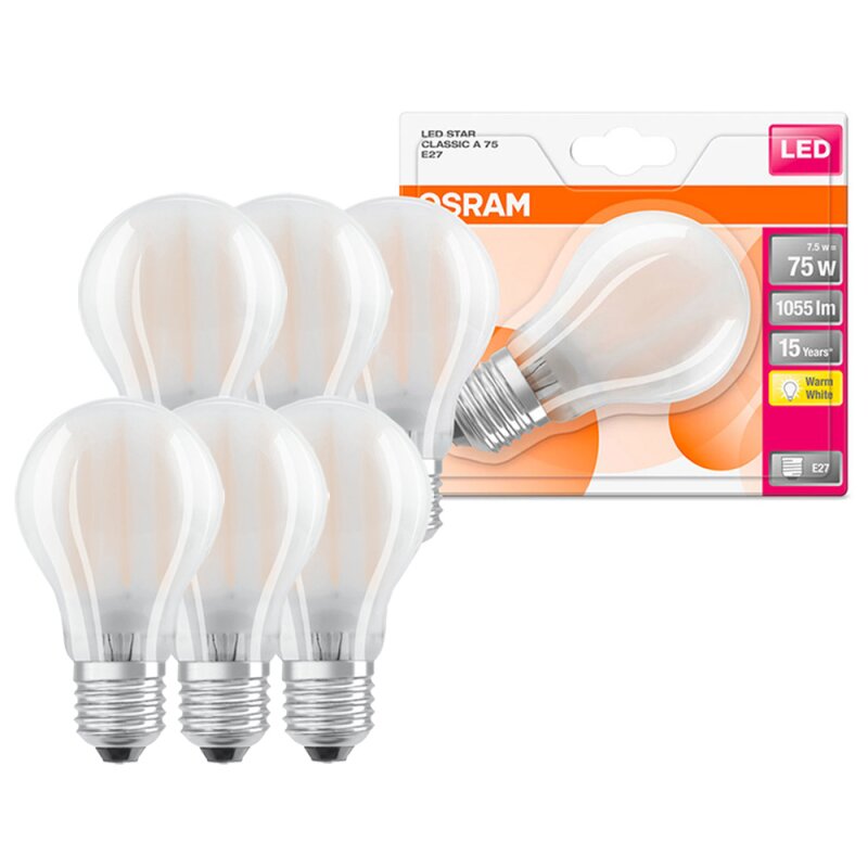 6 X Osram LED Filament Leuchtmittel Birnenform 7 5W 75W E27 Matt 10