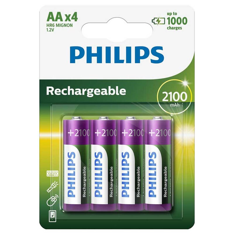 4 X Philips Batterien AA HR6 Mignon 1 2V 2100mAh NiMH Akku Aufladbar