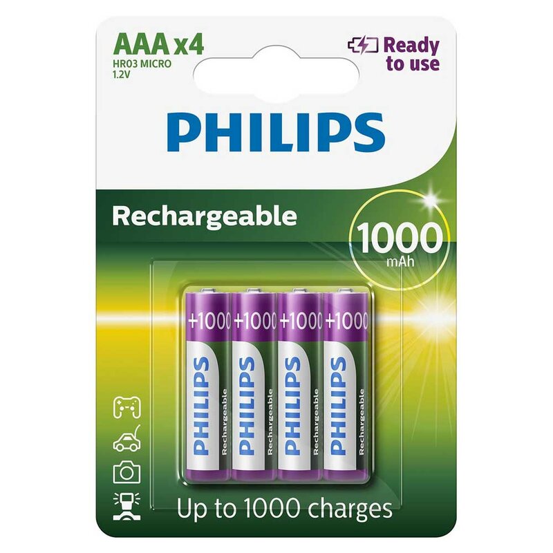 4 X Philips Batterien AAA HR03 Micro 1 2V 1000mAh NiMH Akku Aufladbar