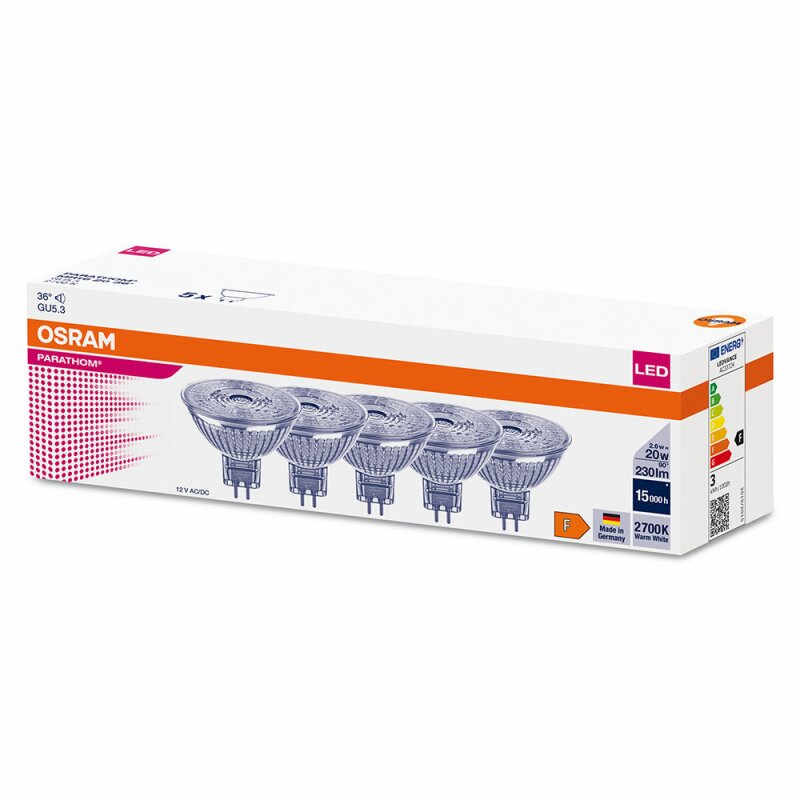 5 X Osram LED Parathom MR16 Glas Reflektor 2 6W 20W GU5 3 12V 230lm