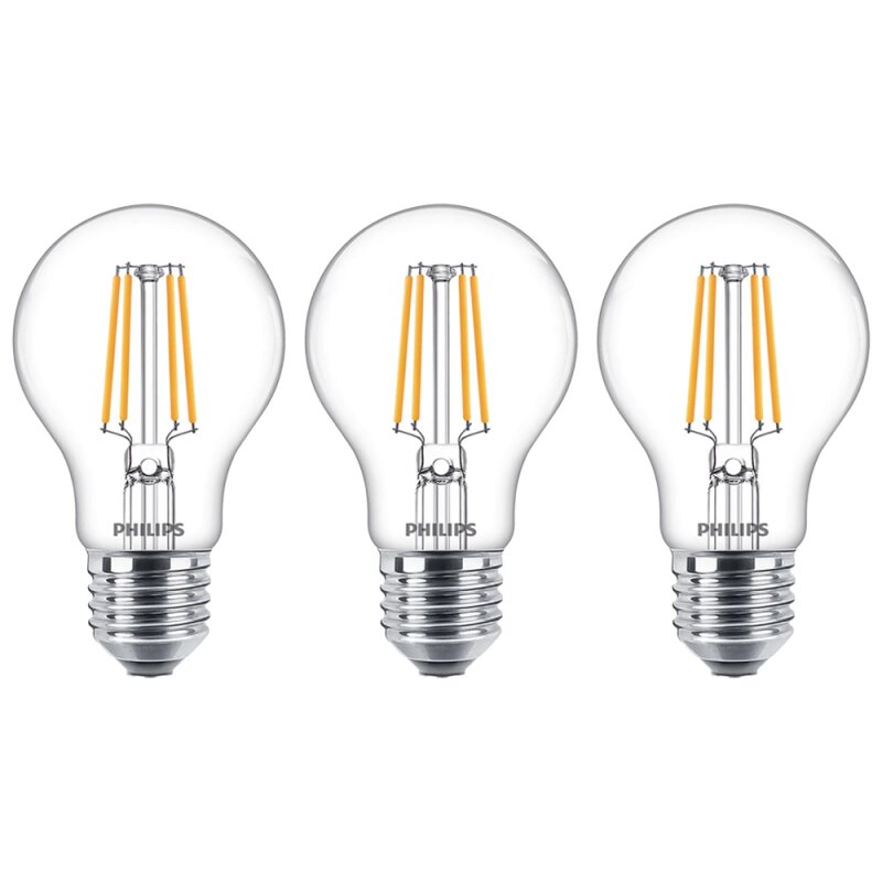 3 X Philips LED Filament Leuchtmittel Birne A60 7W 60W E27 Klar 806