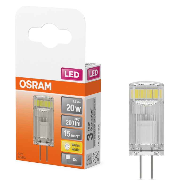 Osram LED Leuchtmittel Stiftsockel Pin 1 8W 20W G4 12V 200lm Warmwe