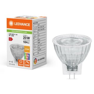 Ledvance LED Glas MR11 Reflektor 2,8W = 20W GU4 184lm warmweiß 2700K DIMMBAR