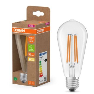 Osram LED Filament ST64 Ediosn 3,8W = 60W E27 klar 806lm warmweiß 2700K ultra effizient
