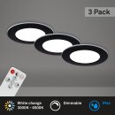 3 x Briloner LED Einbauleuchte Schwarz rund Ø9,2cm IP44 4,8W 450lm CCT 3000-6500K + Fernbedienung