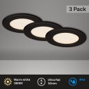 3 x Briloner LED Einbauleuchte Schwarz rund Ø11,5cm IP44 6W 650lm Warmweiß 3000K