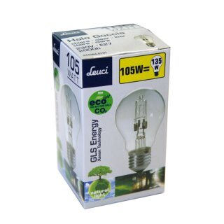 1 x Leuci Halogen Eco Glühbirne 105W = 135W E27 Glühlampe Halo Goccia klar 105 Watt