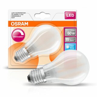 Osram LED Filament Superstar Classic A 7,5W = 60W E27 matt 806lm neutralweiß 4000K DIMMBAR