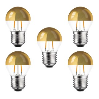 5 x LED Filament Tropfen Leuchtmittel 2W = 25W E27 Kopfspiegel Gold Glühfaden Warmweiß 2700K