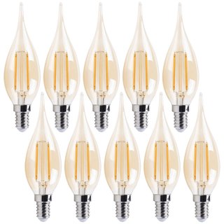 10 x mlight LED Filament Leuchtmittel Windstoßkerze 2W = 18W E14 Gold gelüstert 160lm warmweiß 2700K