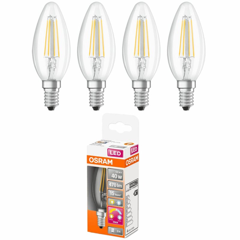 4 X Osram Led Filament Leuchtmittel Kerze 5w 40w E14 Klar 470lm Rel 