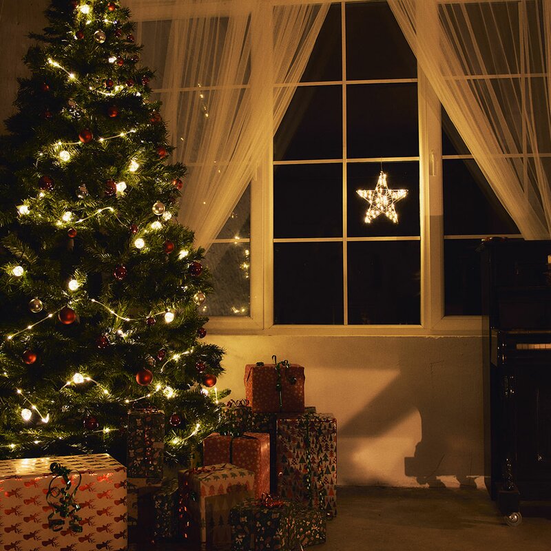 Weihnachten Glühwürmchen für warmweiß LED Fensterdeko Stern 3 silber