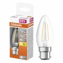 10 x Osram LED Filament Kerze 2,5W = 25W B22d klar 250lm FS warmweiß 2700K