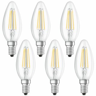 6 x Osram LED Filament Leuchtmittel Kerze 4W = 40W E14 klar 470lm 840 neutralweiß 4000K