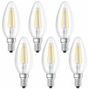 6 x Osram LED Filament Leuchtmittel Kerze 4W = 40W E14 klar 470lm 840 neutralweiß 4000K