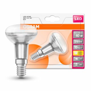 Osram LED Leuchtmittel Glas Reflektor R50 2,6W = 40W E14 klar 210lm FS warmweiß 2700K 36°