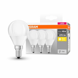 3 x Osram LED Leuchtmittel Classic Tropfen 5,5W = 40W E14 matt 470lm warmweiß 2700K