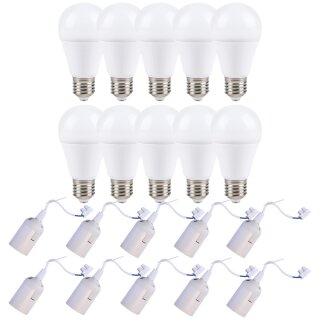 10 x LED Leuchtmittel Birne 11,5W = 75W E27 1070lm Tageslicht kaltweiß 10 x Baufassung Lampenfassung weiß