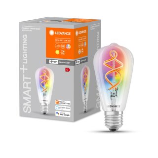 Ledvance LED Smart+ Filament Edison ST64 4,5W = 30W E27 klar 300lm Warmweiß 2700K + RGB Dimmbar App Google Alexa WiFi