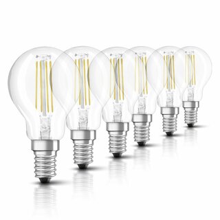 6 x Osram LED Filament Leuchtmittel Tropfen 6,5W = 60W E14 klar 806lm warmweiß 2700K 300°