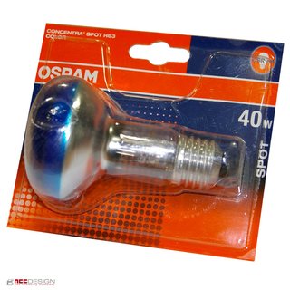 1 x OSRAM Reflektor Glühbirne R63 40W Blau E27 Glühlampe Concentra Spot Color