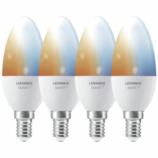 4 x Ledvance LED Smart+ Kerze 4,9W = 40W E14 matt 470lm Tunable White CCT 2700K-6500K Dimmbar App Google Bluetooth