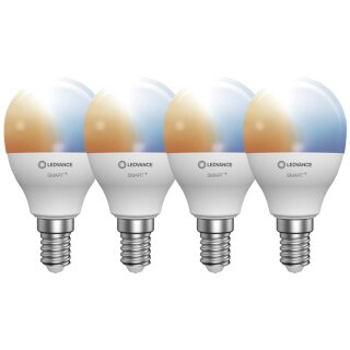 4 x Ledvance LED Smart+ Tropfen 5W = 40W E14 matt 470lm Tunable White CCT 2700K-6500K Dimmbar App Google Bluetooth