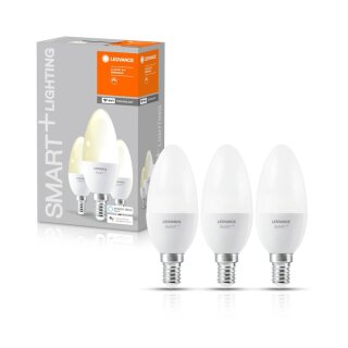 3 x Ledvance LED Smart+ Kerze 4,9W = 40W E14 matt 470lm warmweiß 2700K Dimmbar App Google Alexa WiFi