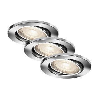 3 x Briloner LED Einbaustrahler Chrom IP23 5W GU10 400lm warmweiß 3000K schwenkbar 3-Stufen-Dimmbar