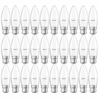 30 x Osram LED Leuchtmittel Base Classic B Kerzen 5,7W = 40W B22d matt 470lm warmweiß 2700K