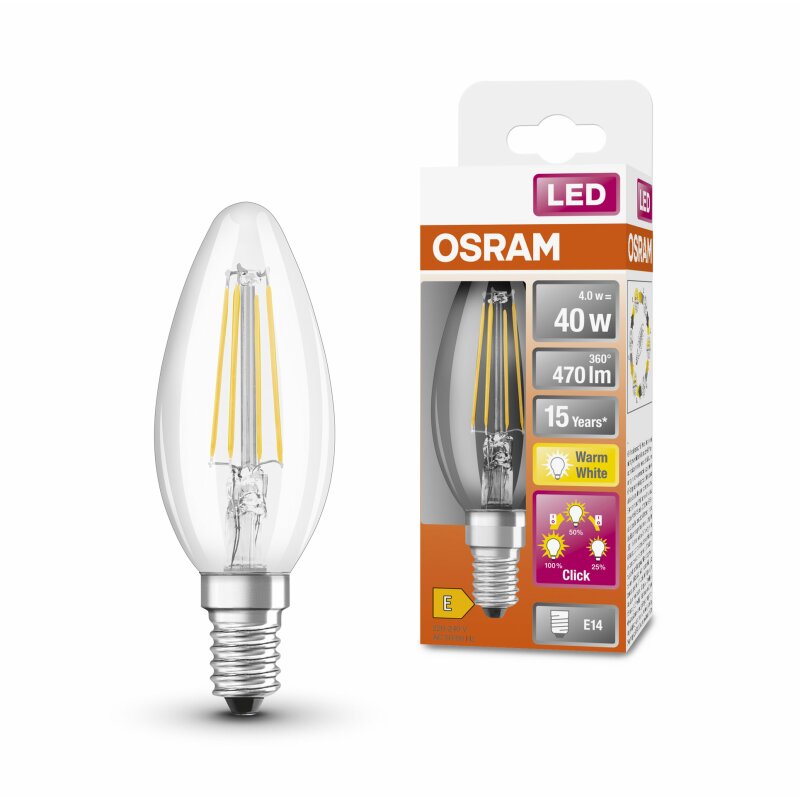 Osram Led Filament Kerze 4w 40w E14 Klar 470lm Warmweiß 2700k Schal 