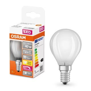 Osram LED Filament Leuchtmittel Tropfen 4,8W = 40W E14 matt 470lm warmweiß 2700K DIMMBAR