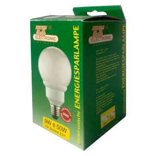 TS Electronic Energiesparlampe G80 Globe 9W = 50W E27 matt 300lm warmweiß 2700K