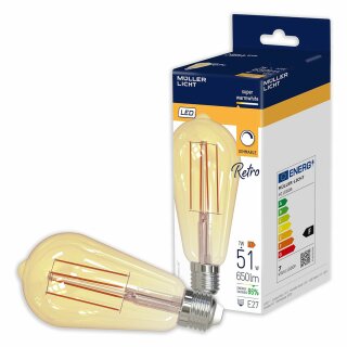 Müller-Licht LED Filament ST64 Edison 7W = 51W E27 Gold 650lm extra warmweiß 2000K DIMMBAR