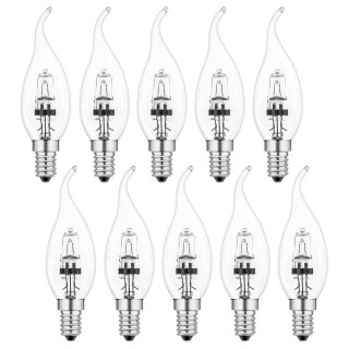 10 x Merkur Halogen Windstoß Kerze 20W = 27W E14 klar 240V 235lm warmweiß 2900K dimmbar