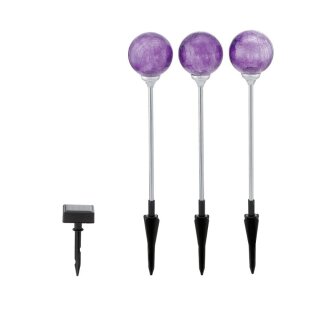 3 x Eglo LED Solar Set Erdspieß Leuchte IP44 Edelstahl Glas Kugeln Violett warmweiß 3000K