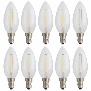 10 x LED Filament Leuchtmittel Kerze 1W E14 klar 60lm extra warmweiß 1800K