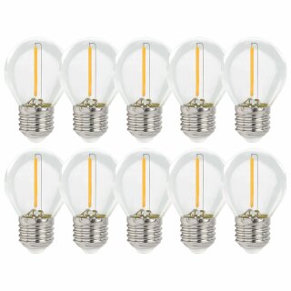 10 x LED Filament Leuchtmittel Tropfenform Kugel 1W E27 klar 60lm extra warmweiß 1800K