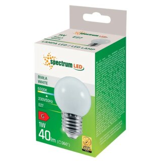 Spectrum LED Tropfen G45 1W = 10W E27 matt 55lm Kunststoff Tageslicht 6000K kaltweiß