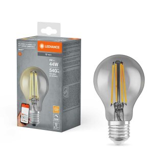 Ledvance LED Smart+ Filament A60 Birne 6W = 44W E27 Rauchglas 540lm extra Warmweiß 2500K Dimmbar App Google Alexa WiFi