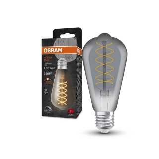 Osram LED Spiral Filament ST64 Edison 7,8W = 30W E27 Rauchglas 360lm Extra Warmweiß 1800K DIMMBAR