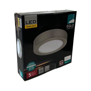 Eglo LED Deckenleuchte Aufbaupanel Fueva 1 Silber Rund Ø17cm 10,95W 1200lm Warmweiß 3000K