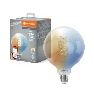 Ledvance Smart+ LED Filament G125 Globe 8W = 60W E27 klar 806lm TW 2700-6500K Dimmbar App Google Alexa WiFi