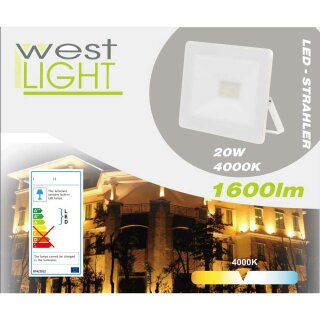 West Light LED Strahler super slim Metall/Weiß IP65 20W 1600lm neutralweiß 4000K 100°