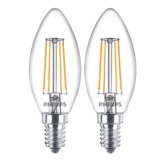 2 x Philips LED Filament Kerzen 4,3W = 40W E14 klar 470lm warmweiß 2700K