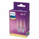 2 x Philips LED Filament Kerzen 4,3W = 40W E14 klar 470lm warmweiß 2700K