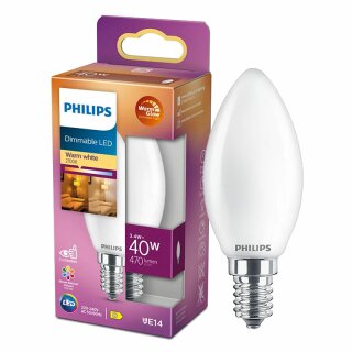 Philips LED Filament B35 Kerze 3,4W = 40W E14 matt 470lm WarmGlow 2200K-2700K DIMMBAR