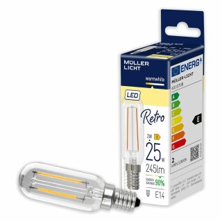 Müller-Licht LED Filament T25 Röhre 2,5W = 25W E14 klar 245lm warmweiß 2700K