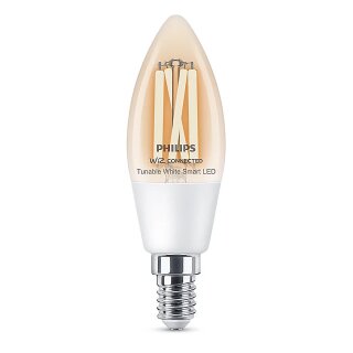 Philips LED WiZ Smart Filament C35 Kerze 4,9W = 40W E14 klar 470lm 2700K-6500K Dimmbar App Google Alexa WiFi Bluetooth