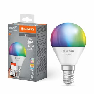 Ledvance LED Smart+ Tropfen 4,9W = 40W E14 matt 470lm RGBW 2700K-6500K Dimmbar App Google Alexa WiFi